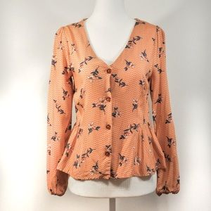 Floral Peplum Button Up Blouse